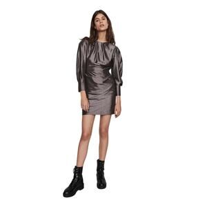 NWT Maje Ralery Metallic Mini Dress in Argent Silver - 36 (Small)